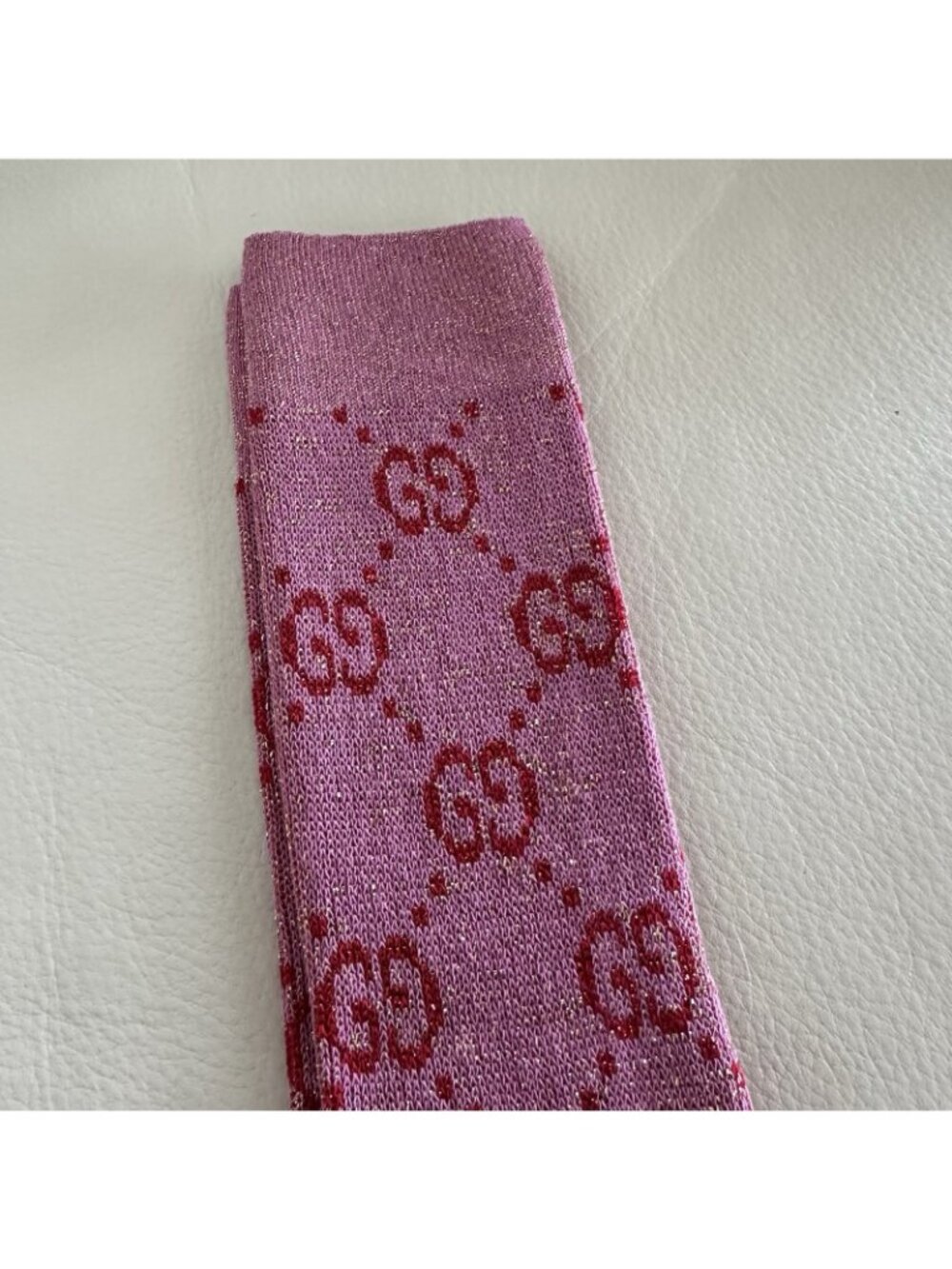 NWT Gucci GG Logo Glittery Socks Pink Women’s Size M Authentic - Picture 4 of 8